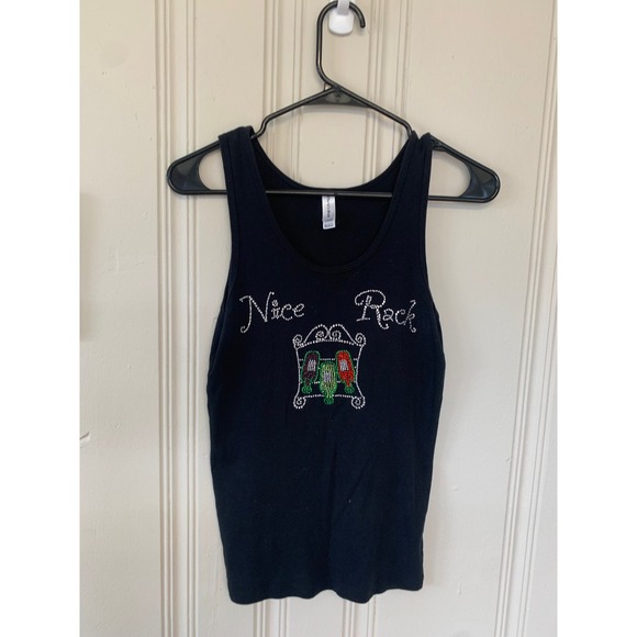 Nice Rock Embellished Tank Top Chris's Stuff Medium Black Sleeveless - Picture 1 of 3